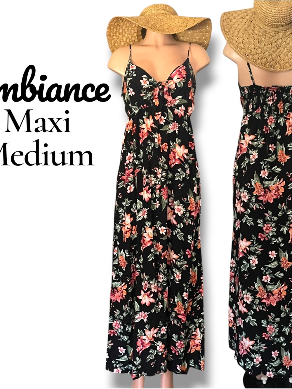 Ambiance Black Floral Maxi Dress with Pink & Coral Blooms